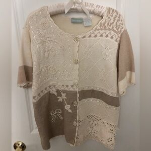 Vintage 220 Hickory Cottagecore Embroidered Grandma Knit Bow Sweater Cardigan L
